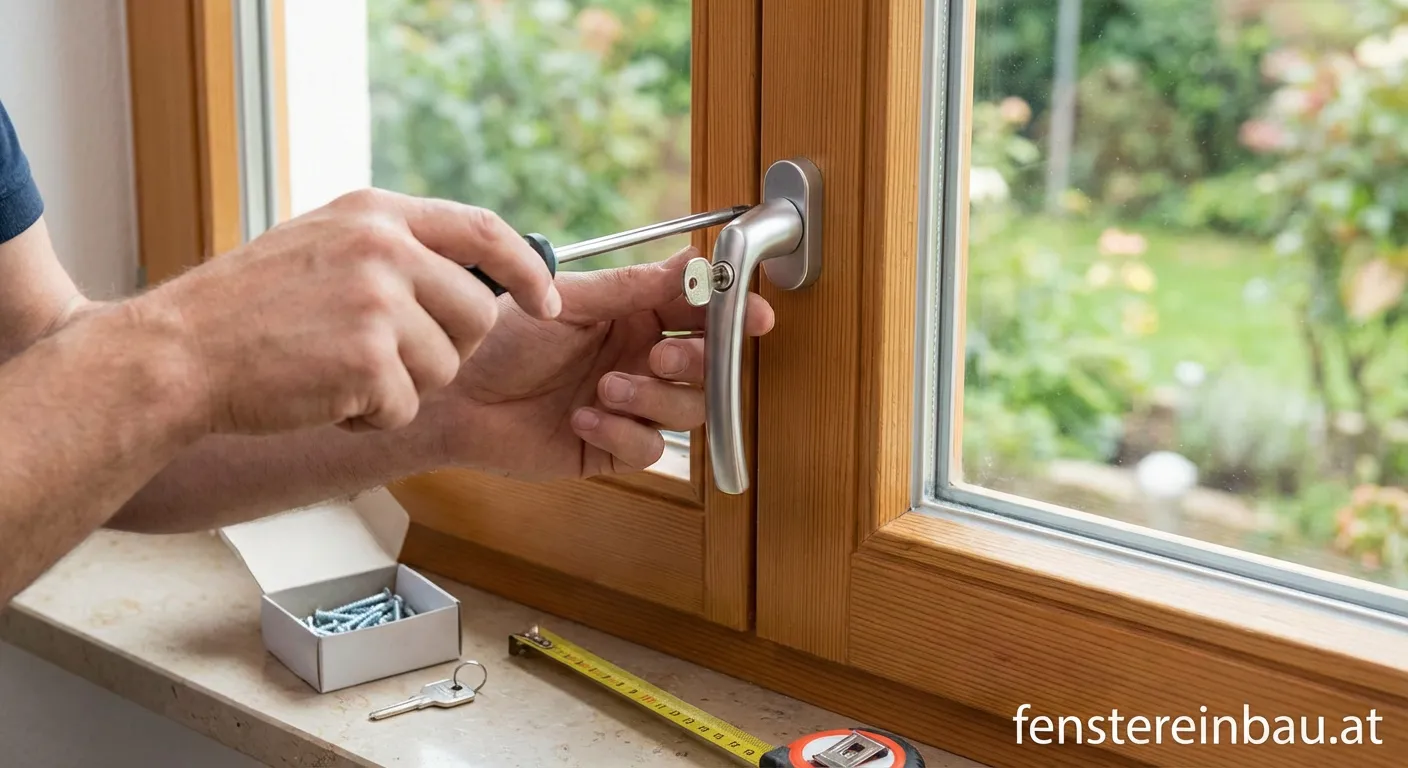 Montage eines abschließbaren Fenstergriffs mit Schlüssel am Kunststofffenster