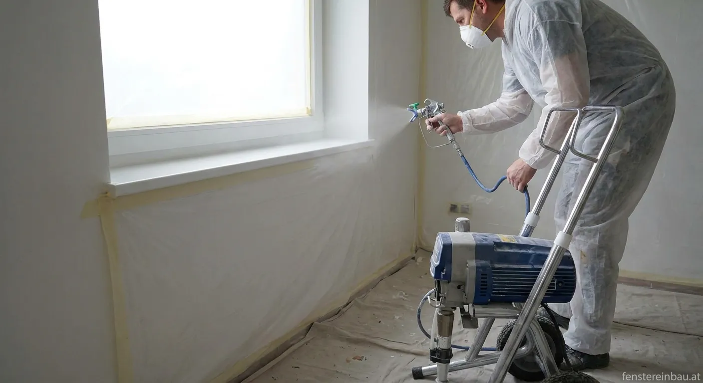 Airless Farbspritzen an einer Fensterlaibung