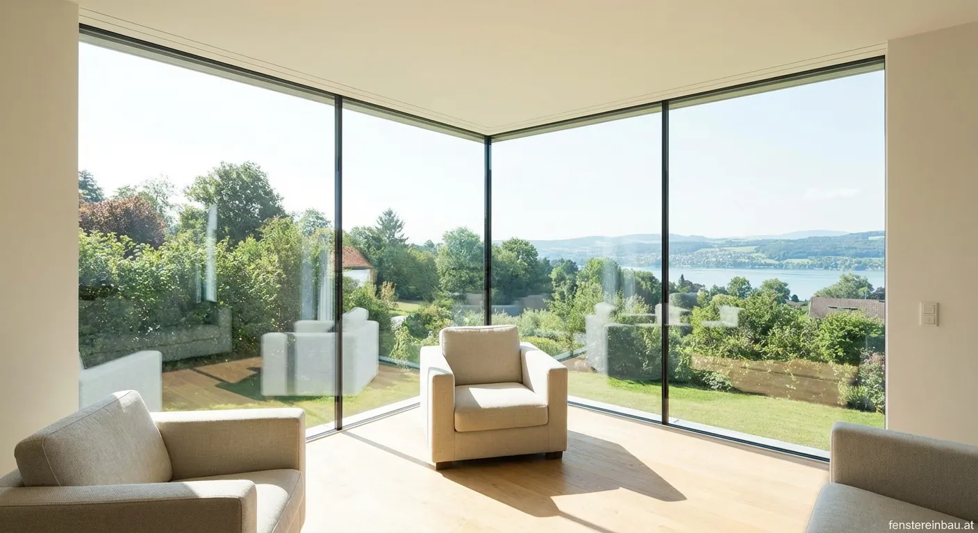 Fest verglastes Gartenzimmer-Gebäude im Hintergrund mit dem Design eines Wintergartens mit Aluminiumrahmen im Garten.