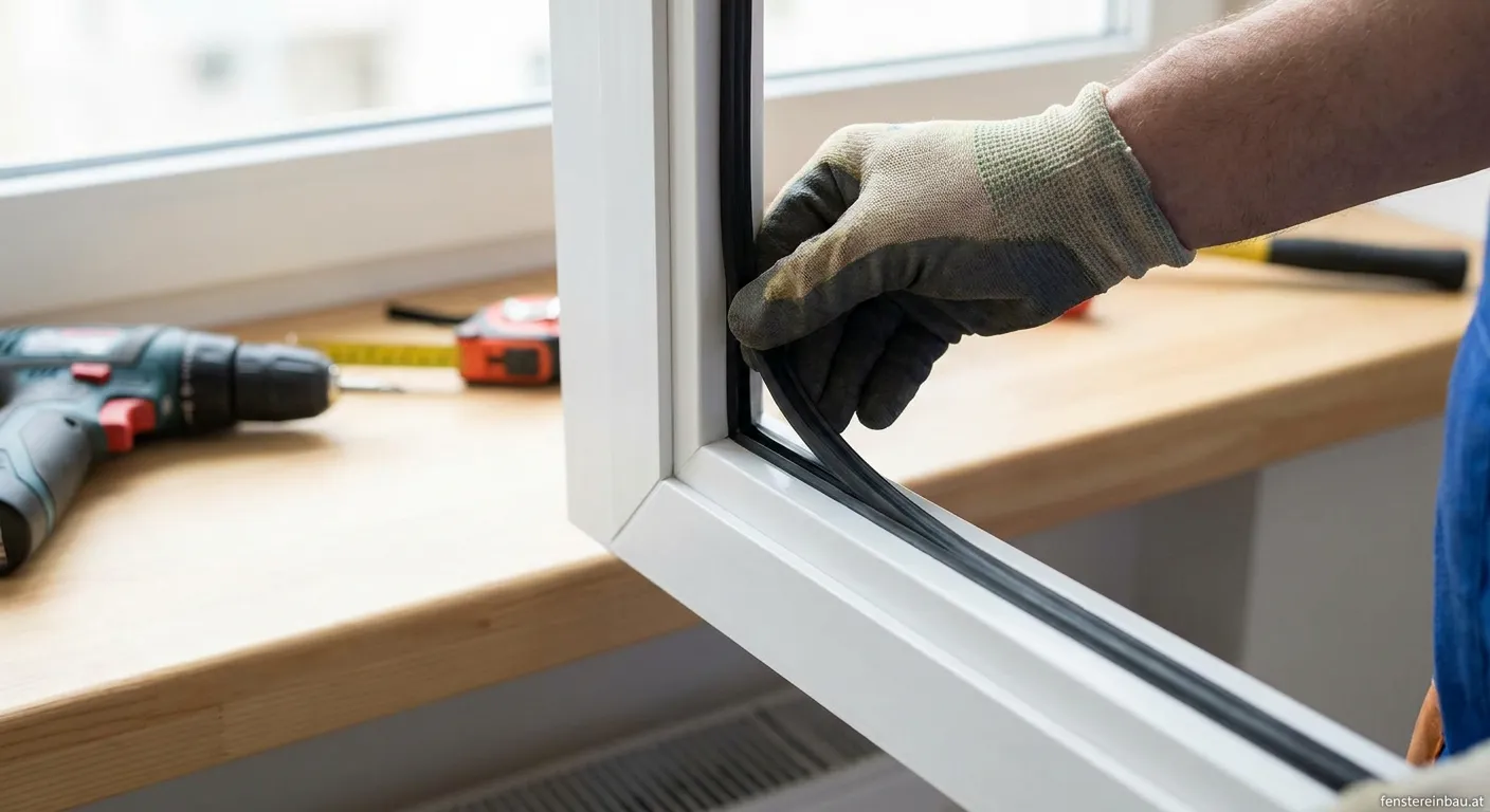 Glasfalzeinlage wird in Fensterrahmen eingebaut