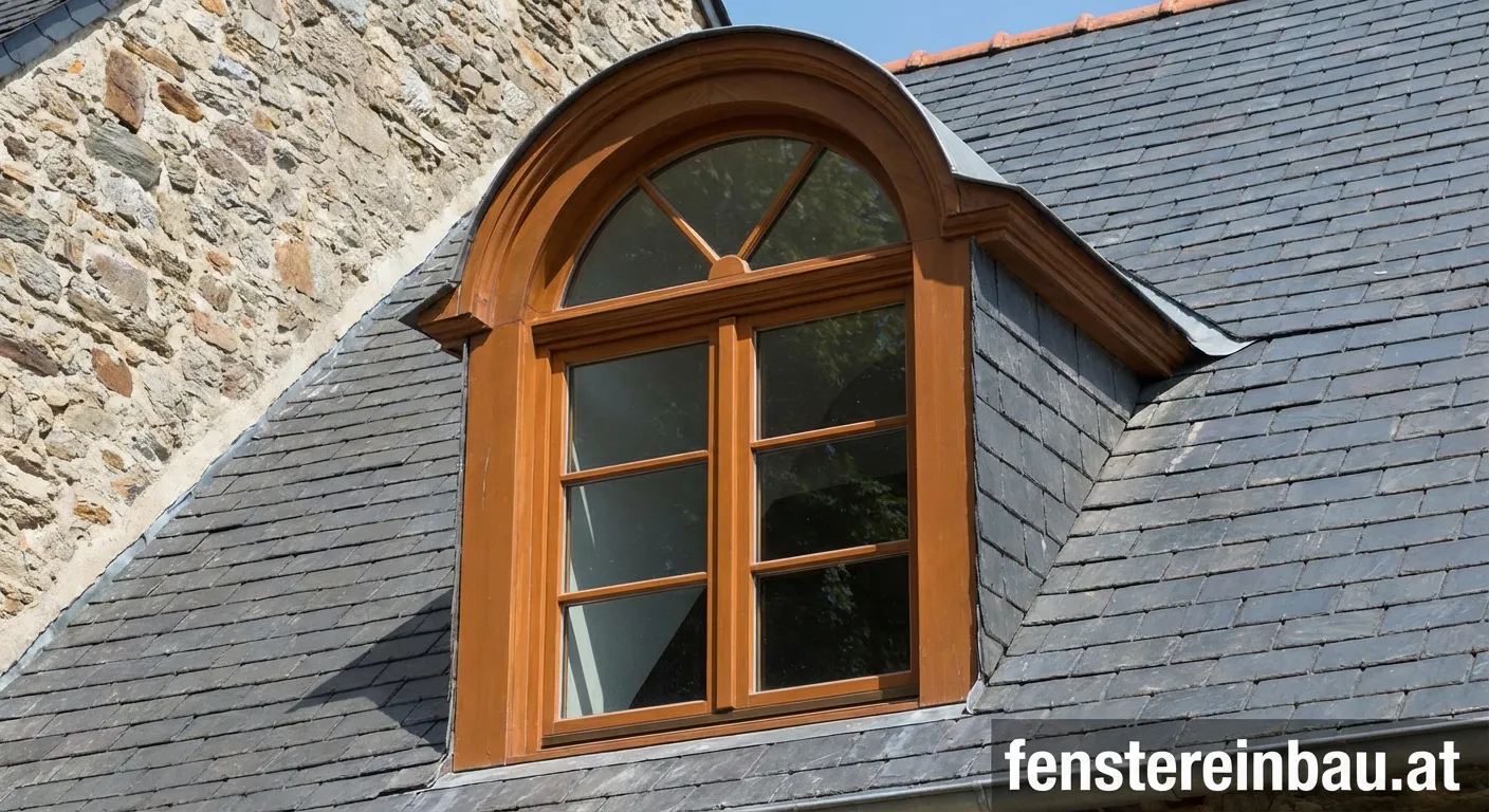 Moderne Rundgaube mit gebogenem Fenster auf einem Dach