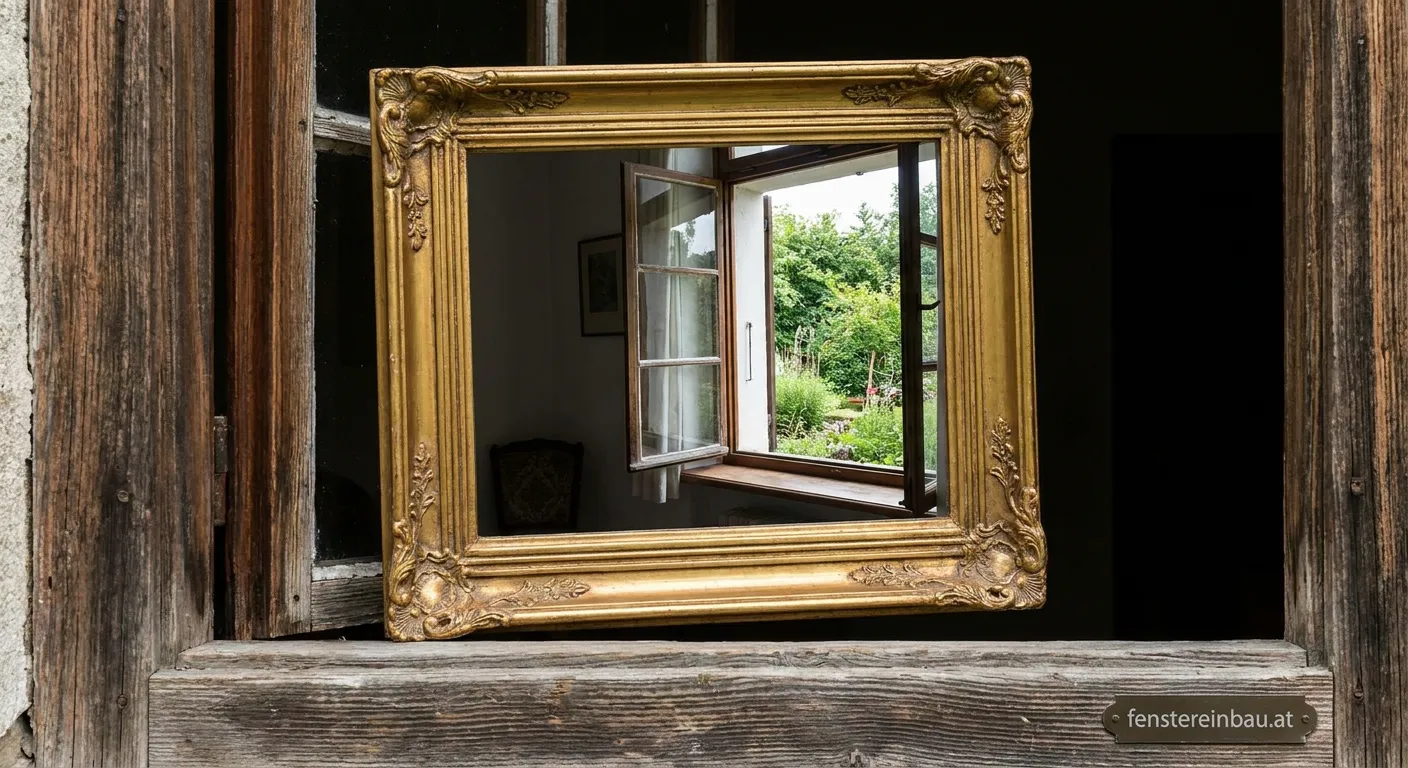 Spiegel an Fensterrahmen mit optischem Effekt