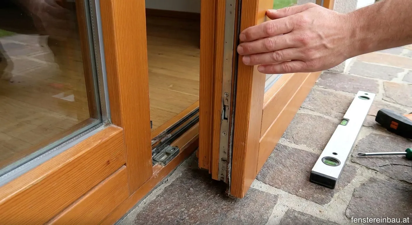 Terrassentür die nicht richtig schließt mit Werkzeug zur Reparatur