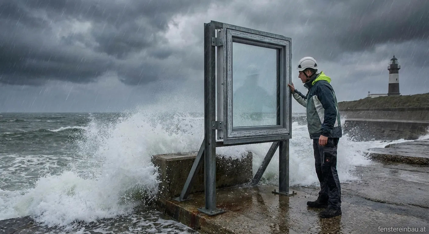 Fenster im Teststand für Windlast und Schlagregendichtheit